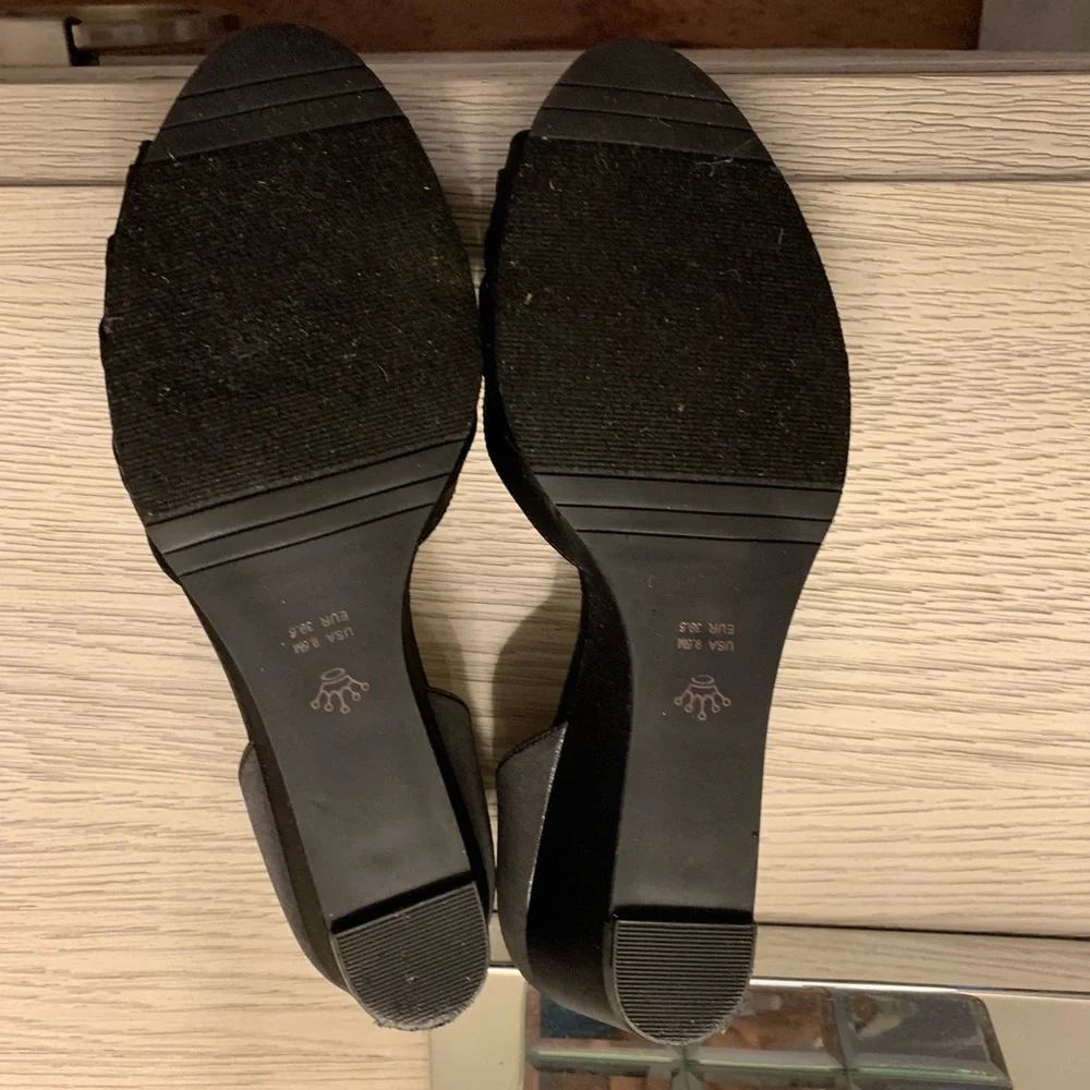 Nina black satin open toe dressy shoes size 9.5 - Picture 4 of 4